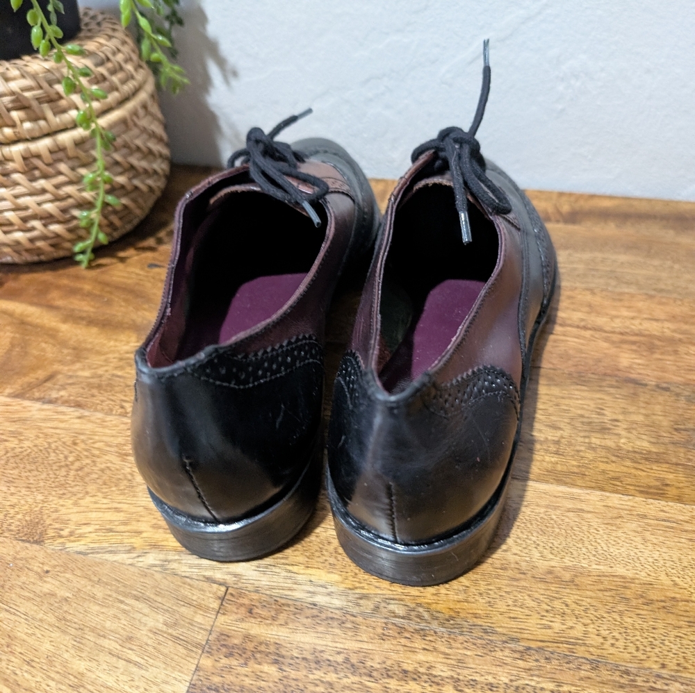 Vintage Bianco Oxford Flats  Style 0267-MARIA, Black/Burgundy Leather Brogue 10m - Picture 4 of 7